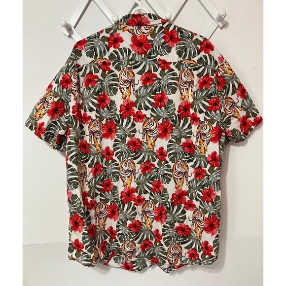 No Boundaries Hawaiian Beach Shirt Mens 3XL Floral Tiger Button Up Short Sleeve - Picture 4 of 9